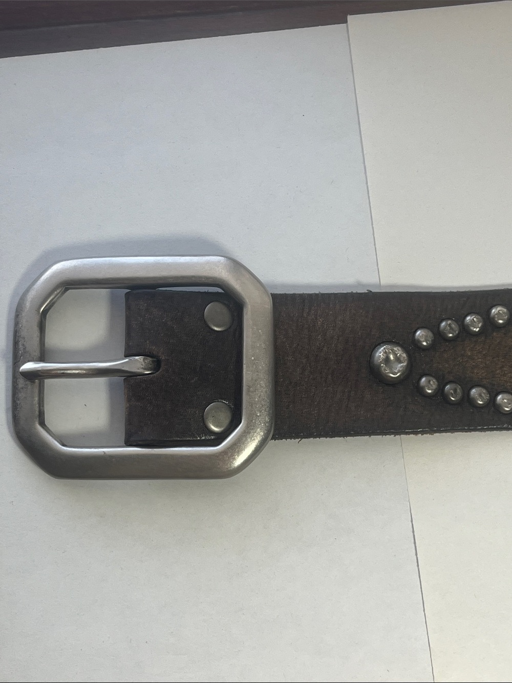Lucky Brand Studded Leather Belt in Distressed Brown with Silver Hardware - Picture 7 of 11